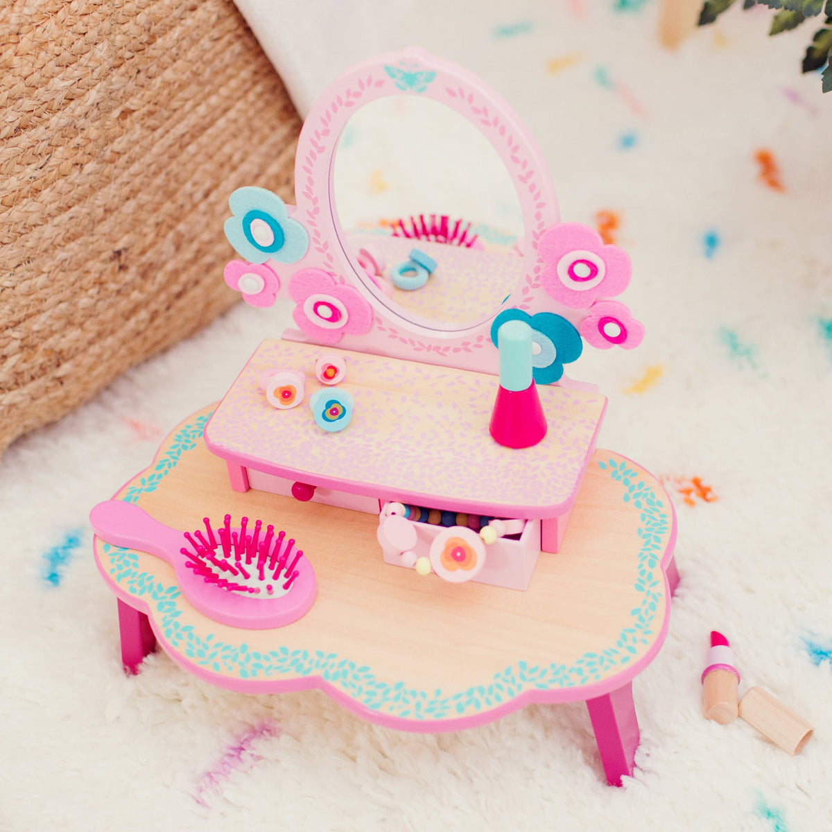 Routine Ready Flora Dressing Table Play Set made from fully FSC Certified Wood for daily home and personal routines with baby care and kids products