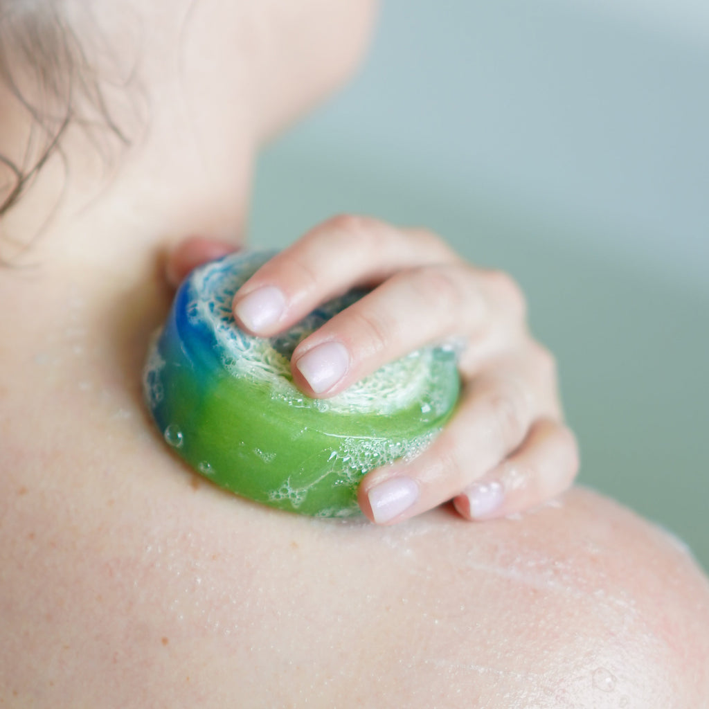 Daily Care Green Juice Froth Exfoliating Loofah Bar Soap for daily home and personal routines with bath body and hygiene
