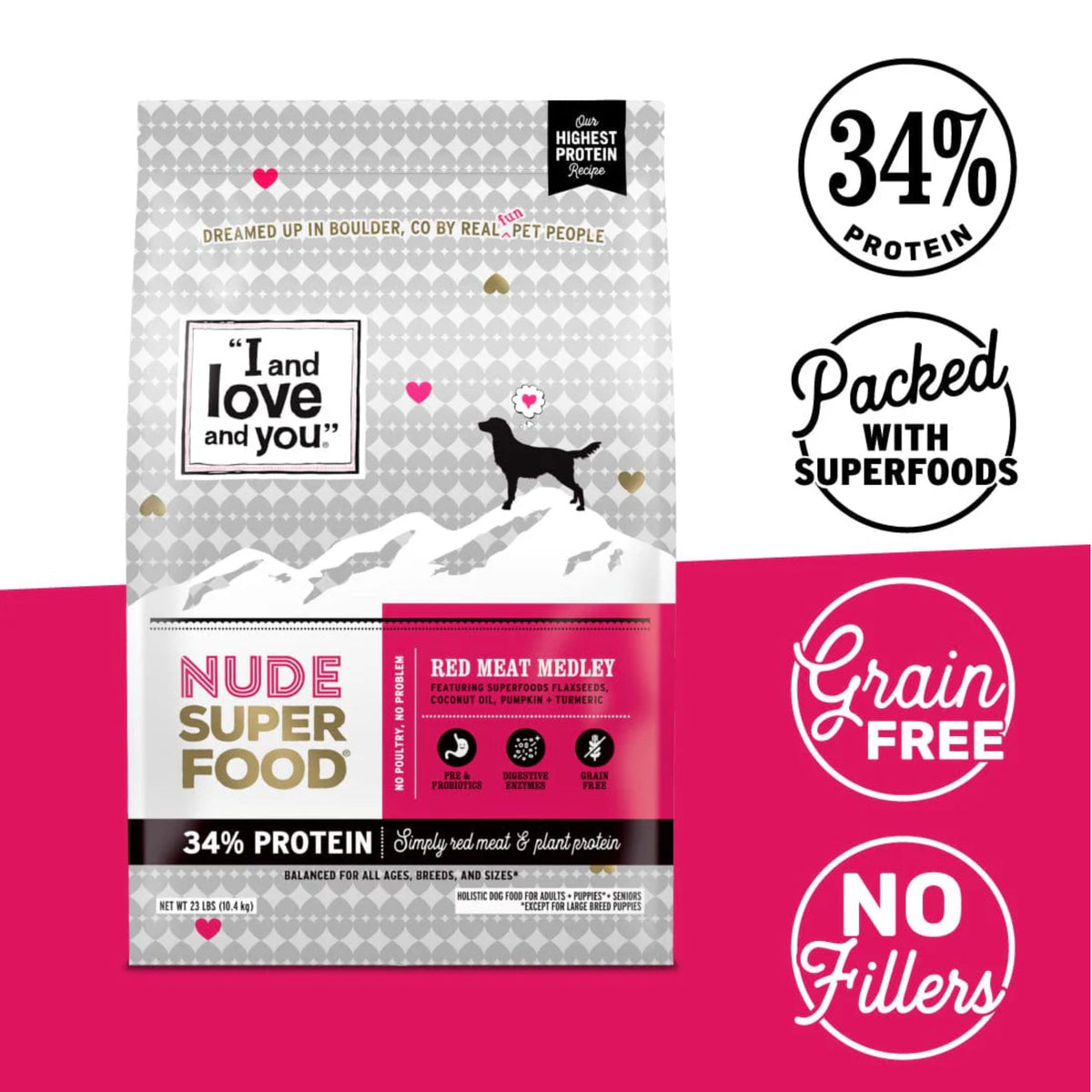 Practical Living Dog Kibble - Nude Food Red Meat Medley Recipe for daily home and personal routines with pet care treats and accessories