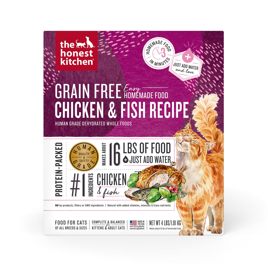 Human-Grade, Grain Free Chicken & Fish Dehydrated Wet Cat Food, 4 lbs box -makes 16 lbs of food