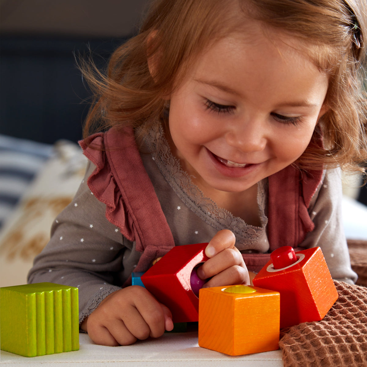 Daily Care Fun with Sounds - Wooden Discovery Blocks made from sustainably sourced wood for daily home and personal routines with baby care and kids products