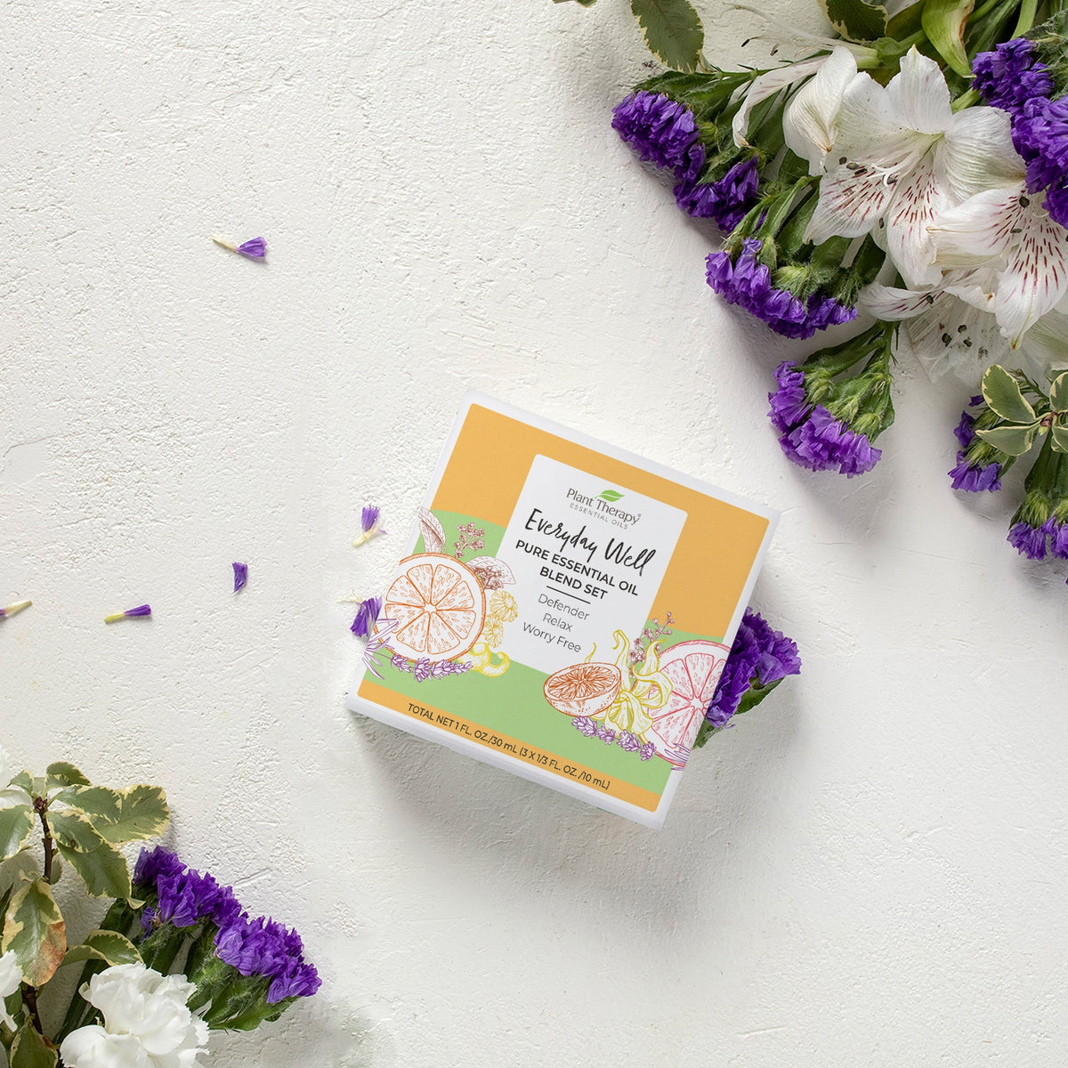 Daily Care Everyday Well Pure Essential Oil Blend Trio for daily home and personal routines with pantry foods and beverages