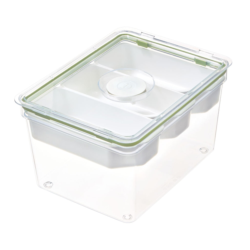 Routine Ready Large Produce Bin with 3 Dividers made with Recycled Plastic for daily home and personal routines with general everyday essentials