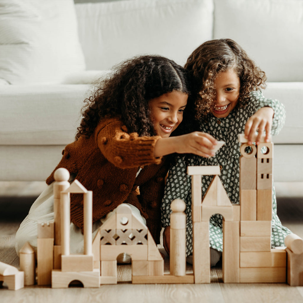 Everyday Home Basic Building Blocks - Extra Large Wooden Starter Set made from sustainably sourced wood for daily home and personal routines with baby care and kids products