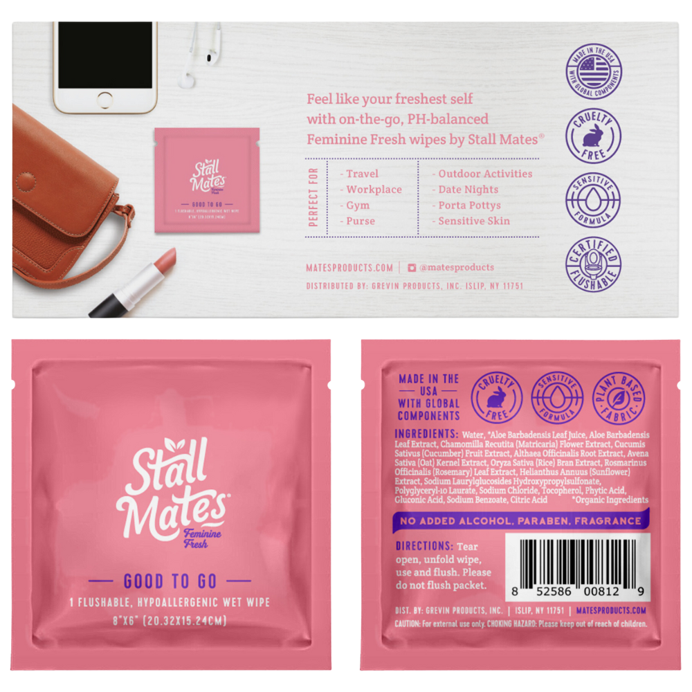 Practical Living Feminine Hygiene Flushable Wipes - Individually Wrapped for daily home and personal routines with bath body and hygiene