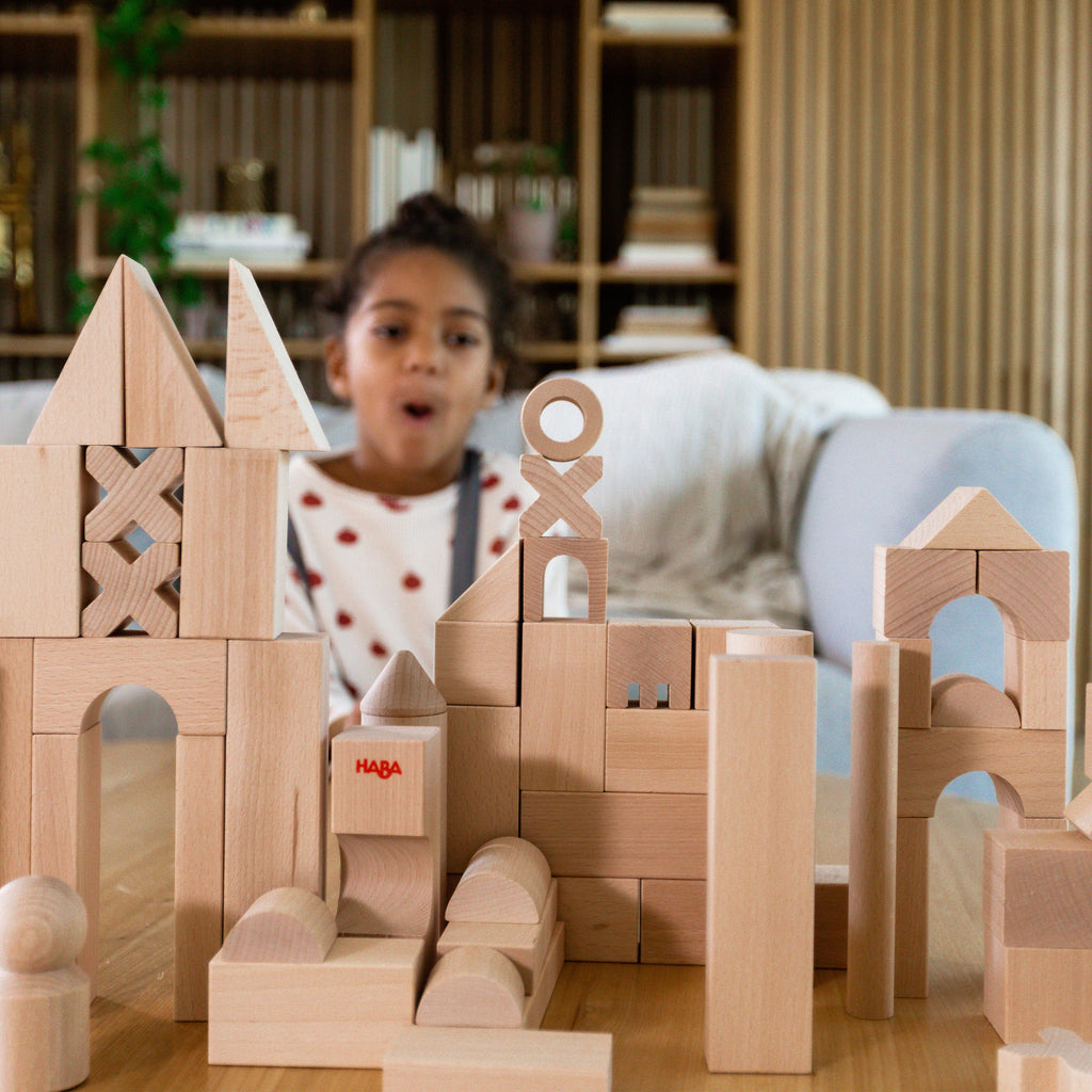 Everyday Home Basic Building Blocks - Extra Large Wooden Starter Set made from sustainably sourced wood for daily home and personal routines with baby care and kids products