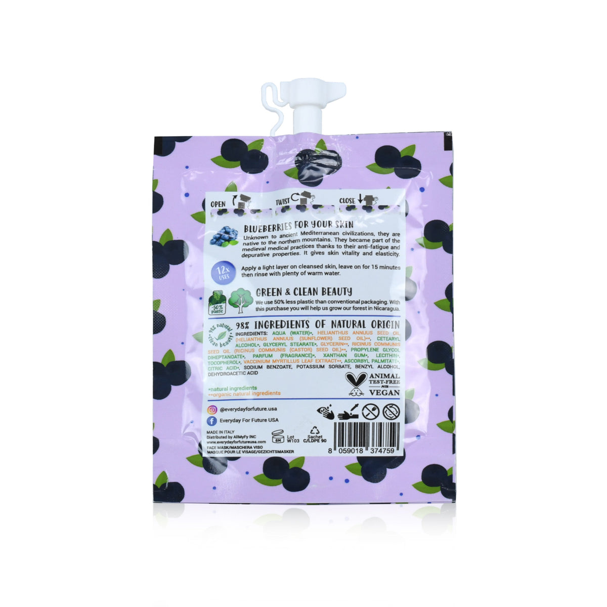 Everyday Home Firming Blueberry Face Mask for daily home and personal routines with facial skin and sun care